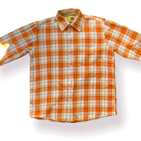 Mens Orange Button Up Plaid Flannel - Picture 2 of 4